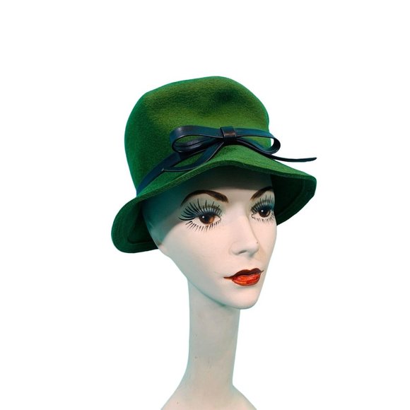 Vintage 1960s Green Hat Tall Mod Wool Bowler Hat main image 8
